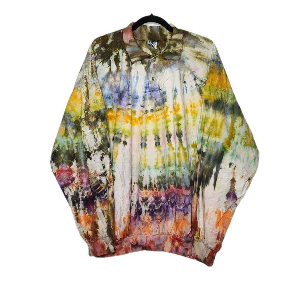 Vintage Wek Pullover Sweatshirt Polo Button Custom Ice Tie Dye Art Shirt Earth